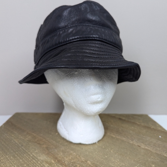Vintage black leather bucket hat size 23.5  90s - Picture 4 of 9